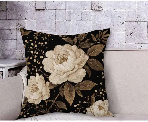 Vista 4 de AOYEGO Funda de almohada con diseño de peonías y rosas, hojas de flores doradas y blancas, follaje, bayas, estilo oriental, lujosa, 18 x 18