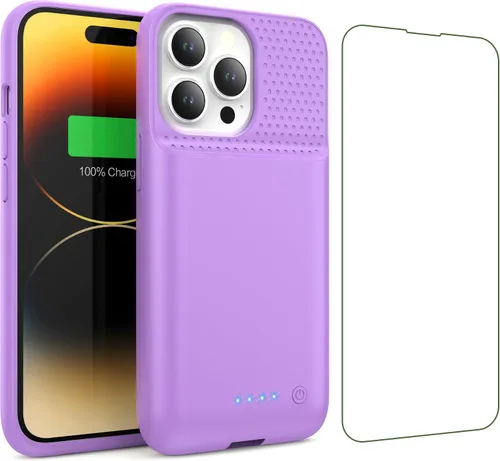 Vista 9 de Funda de batería para iPhone 13/13Pro/14,7500 mAh, funda protectora ultradelgada, funda de carga de batería expandible portátil recargable Negro