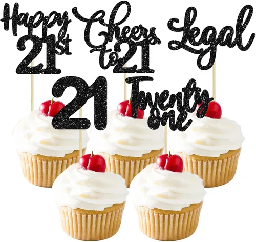 Vista 59 de Paquete de 30 adornos para cupcakes con purpurina de doble dígito para cumpleaños de 10 años, para cumpleaños, aniversario, fiesta, suministros