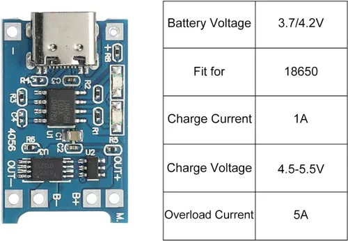 Vista 5 de MECCANIXITY Tipo-C USB 4.5-5.5V 1A Módulo de cargador de batería Placa de carga de doble protección Funciones Paquete de 10