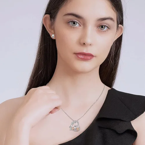 Vista 6 de CELESTIA Collares de elefante de plata Stering para mamá y bebé para mujer, cadena de 18 pulgadas, Plata esterlina, Circonia cúbica