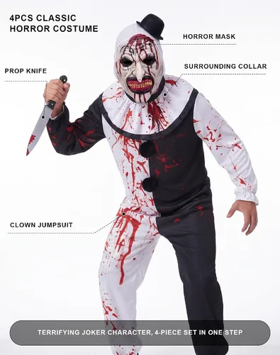 Vista 2 de Disfraz de payaso de Halloween Art the Cosplay Body Mask para fiesta de Rojo