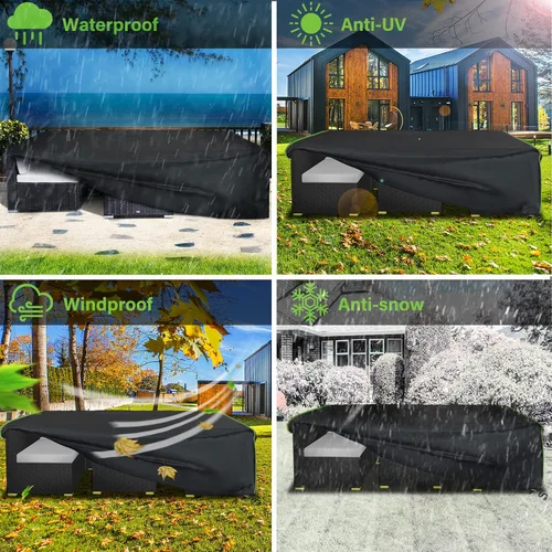Vista 6 de Fundas impermeables para muebles de patio, resistentes 600D, fundas para muebles de exterior para sofá seccional exterior, resistente al desgarro