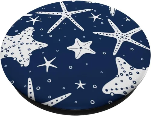 Vista 2 de Concha marina azul océano costero estrella de mar concha marina amante de la marina PopSockets intercambiables PopGrip