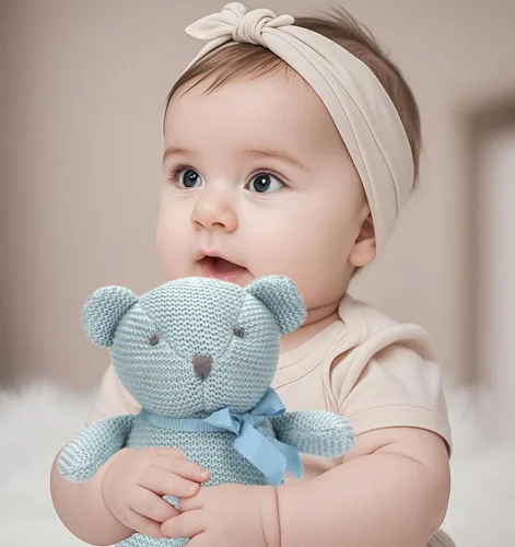 Vista 6 de FLUFFYFUN Oso de peluche azul 100% algodón orgánico de 6.5 pulgadas, animales de peluche para recién nacido Oso Azul