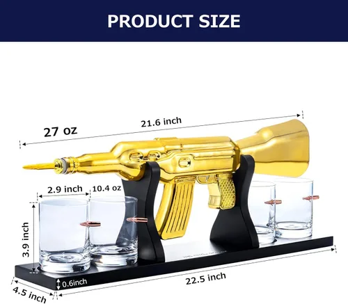 Vista 8 de Juego de decantador de whisky AK Gold con 4 vasos de whisky bala - The Wine Savant, regalo para padres, tíos, hijos - Regalos para veteranos, regalo