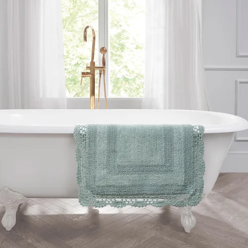 Vista 6 de Laura Ashley Alfombra de baño de algodón de ganchillo 17x24 in, Aqua