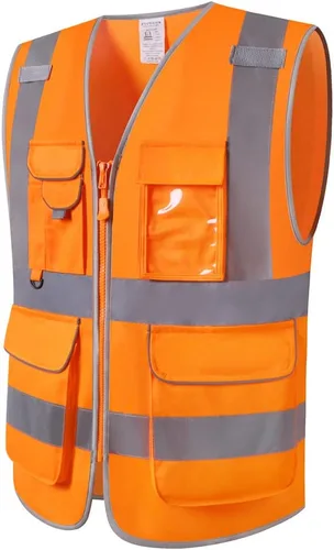 Vista 2 de Chaleco de seguridad reflectante de alta visibilidad para hombres con bolsillos