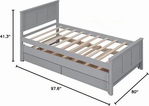 Vista 2 de Harper & Bright Designs Marco de cama individual de capitán con nido y cajones, plataforma individual de madera maciza para niños, adolescentes Gris