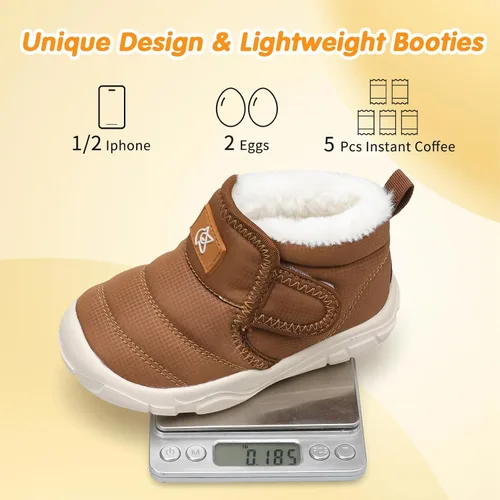 Vista 5 de QFH Zapatos cálidos de invierno para bebés, niños y niñas, botas de nieve antideslizantes para niños pequeños, botas de piel sintética resistentes