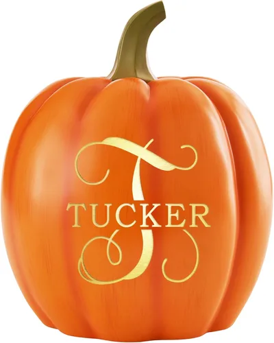 Vista 18 de Let's Make Memories - Calabaza personalizable con luz y apellido familiar e inicial para decoración otoñal de Halloween, para interiores y Naranja