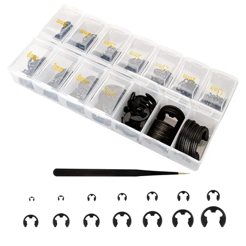 Vista 10 de E Clips Surtido Kit de 120 piezas de anillos de retención externos (M1.5-M10), 10 tamaños de anillos a presión, colección de anillos de retención
