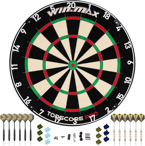 Vista 9 de WIN.MAX Dart Board - Bristle Steel Tip Dartboard with 12 Metal Darts