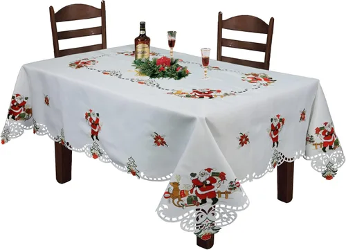 Vista 5 de Creative Linens Juego de 4 manteles individuales bordados de Navidad con Papá Noel, reno, flor de pascua, 11 x 17 pulgadas, color blanco