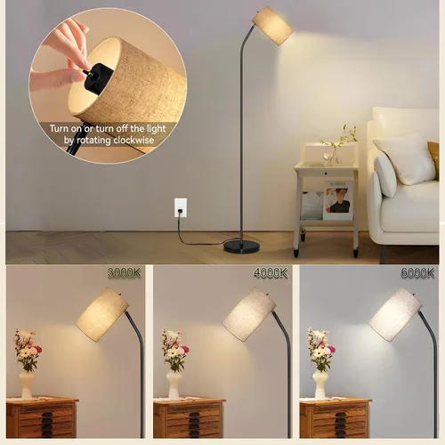 Vista 3 de Ldeco Lámpara de pie de arco para sala de estar con bombilla de 9W y 3 temperaturas de color Modernas lámparas de pie para lectura para dormitorio