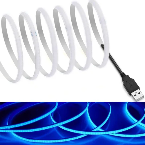 Vista 9 de MDee】Cinta LED de luz USB COB 1.64 pies/0.5 m - Cinta LED de 5 mm flexible DC 5V con 320 LED/m para iluminación cálida (2700K). Cortada, moldeable