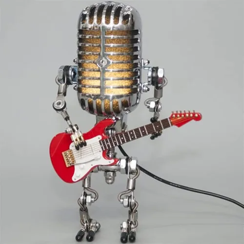 Vista 9 de Lámpara robótica de guitarra con micrófono vintage, regalos de música para hombres, regalos geniales para amantes de la música, luz vintage