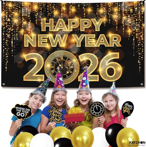 Vista 6 de KatchOn, Cartel de feliz año nuevo extra grande – 72 x 44 pulgadas Fondo de Año Nuevo 2026 Decoraciones de Año Nuevo 2026 Cartel de Nochevieja