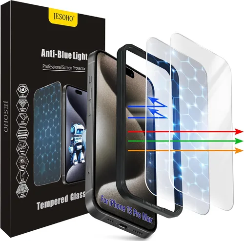 Vista 28 de Protector de pantalla de luz azul para iPhone 11, iPhone XR (6.1") HD con bloqueo de luz azul, película de vidrio templado, protección