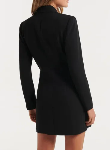 Vista 2 de futurino Mujer Casual Color Sólido Manga Larga Solapa Doble Botonadura Media Longitud Traje Oficina Blazer Outwear Negro