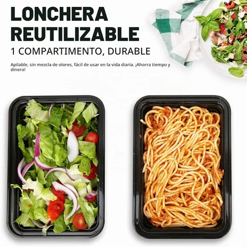 Vista 7 de AIFUSI Paquete de 50 recipientes para preparación de comidas, lonchera desechable, recipientes lavables con tapas, caja Bento de plástico