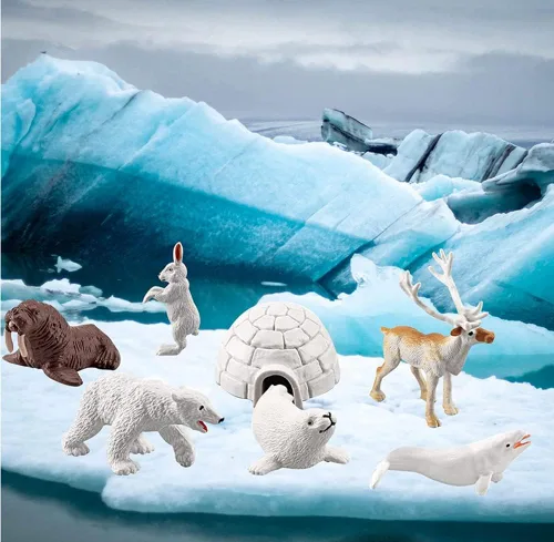 Vista 4 de NatureMan Juego de 10 figuras de animales árticos, mini juego de juguetes de animales árticos, figuras de animales marinos del océano del círculo