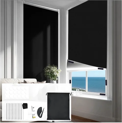 Vista 10 de Cortinas opacas para dormitorio, cubierta opaca portátil para ventana, persianas opacas sin taladro, cortinas opacas cortables, para ventanas