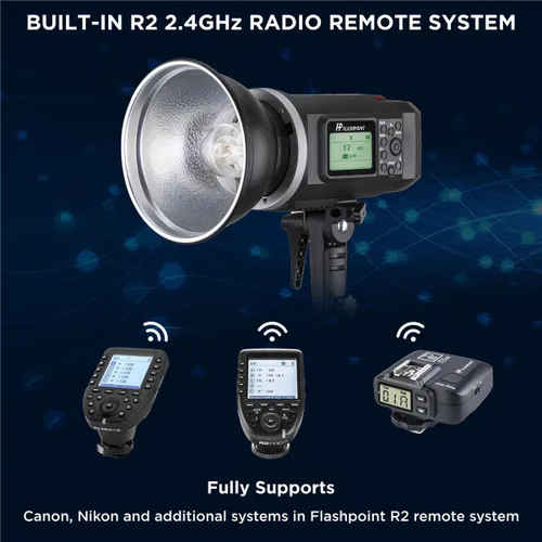 Vista 4 de Flashpoint XPLOR 600 HSS R2 Kit de fotografía de luz estroboscópica con flash de estudio con R2 integrado de 2.4 GHz, montaje Bowens, 600 W, batería