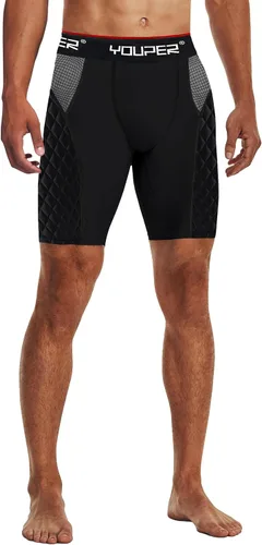 Vista 2 de Youper Pantalones cortos deslizantes acolchados de compresión Elite para adultos con copa atlética protectora para béisbol, fútbol