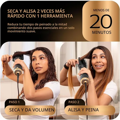Vista 4 de Cepillo secador de pelo automático de doble voltaje, cepillo de secado 4 en 1, alisador de pelo iónico sin daños por calor, herramienta ligera