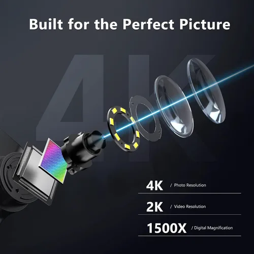 Vista 2 de Hayve Microscopio digital 4K, microscopio de monedas HDMI de 48 MP con pantalla IPS de 7 pulgadas, microscopio de soldadura 1500X con luces