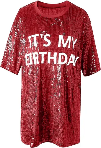 Vista 4 de It's My Birthday - Vestido de fiesta con lentejuelas para mujer, con purpurina brillante, casual, sexy, para discoteca y fiesta