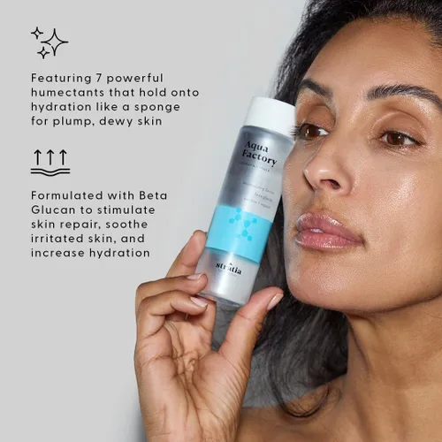 Vista 2 de Stratia Aqua Factory Tóner hidratante con beta glucano, 7 factores hidratantes para reparación de barreras, nutritiva piel seca y sensible, 4 onzas