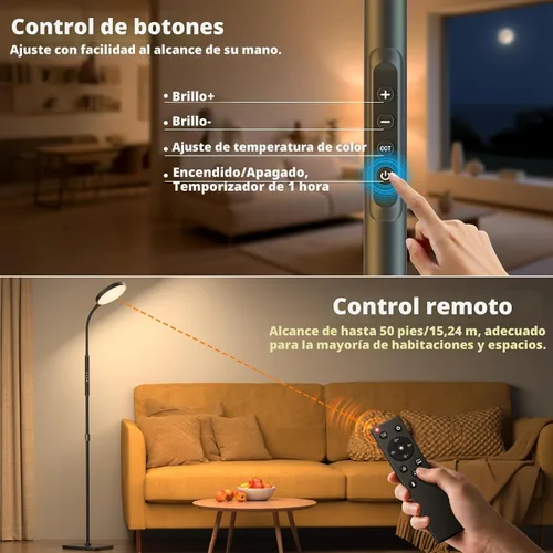 Vista 4 de PACOVY Lámpara de Pie, Lámparas de Pie de Altura Ajustable para Sala de Estar Dormitorio, 120 LED Súper Brillante Lámpara de Pie con Control Remoto