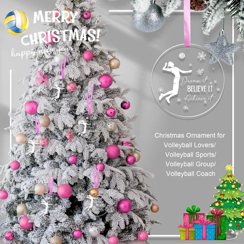 Vista 3 de 18 PIEZAS Adorno de Navidad de Voleibol Redondo de Acrílico Adorno Colgante de Jugador de Voleibol Adorno de Árbol de Navidad de Voleibol ¡Créelo!
