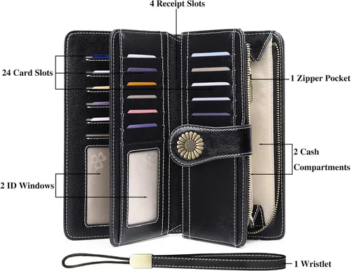 Vista 4 de Cartera de pulsera personalizada, carteras con nombre grabado personalizado con bloqueo RFID, gran capacidad, cartera de mano para tarjetas
