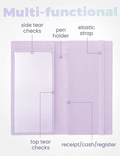 Vista 42 de Yarnic Funda para chequera personal, soporte para chequera con soporte para bolígrafo y divisor de plástico transparente integrado para cheques Rosa
