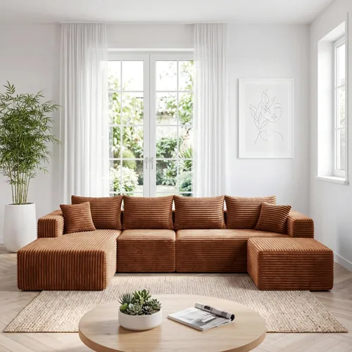 Vista 26 de Sofá modular deshuesado de 118 pulgadas con diván y otomano de pana de gran tamaño en forma de U, sofá de nube para asiento profundo para sala
