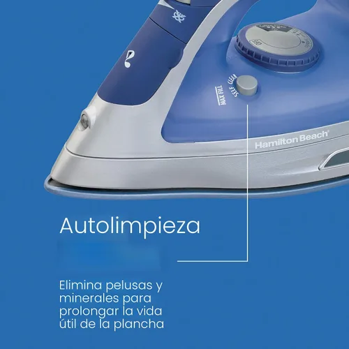 Vista 5 de Plancha de vapor Hamilton Beach con cable retráctil, con 3 formas de apagado automático & placa Durathon (19803)