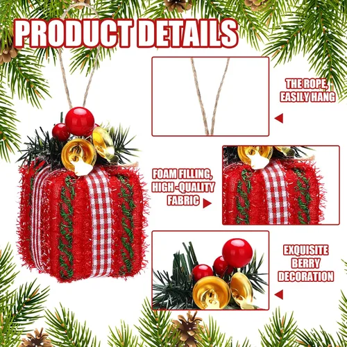 Vista 3 de Panelee 12 Piezas Cajas de Regalo de Árbol de Navidad Adornos Mini Adornos Rojos y Verdes Paquetes Envueltos de Navidad con Campana Bayas Rojas