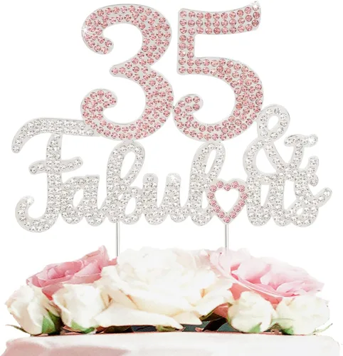 Vista 8 de 25 y fabulosa decoración de pastel de diamantes de imitación dorados y rosados – Feliz cumpleaños 25 años saluda a 25 años de edad, decoración