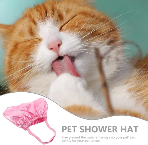 Vista 8 de balacoo Gorro de ducha impermeable para mascotas para perros y gatos, gorra de baño ajustable para cachorros con protección para los oídos