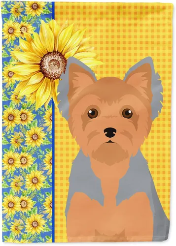 Vista 140 de Caroline's Treasures WDK5313GF Bandera de jardín con diseño de girasoles de verano, color negro y tostado, Airedale Terrier para buzón, bandera