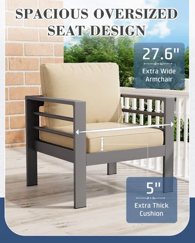 Vista 3 de AECOJOY Juego de muebles de patio de aluminio, muebles modernos de exterior de 5 asientos con mesa auxiliar, 4 piezas de sofá seccional
