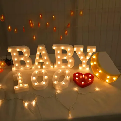 Vista 7 de Letras de marquesina iluminadas para bebés - Letrero LED con letras y números para decoración de cumpleaños, mesa del hogar, blanco