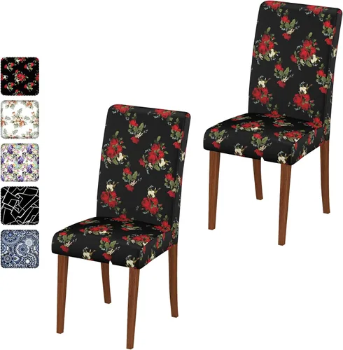 Vista 112 de Fundas para sillas de comedor CoSofSLIP, juego de 2, fundas estampadas elásticas antideslizantes, fundas extraíbles y lavables para sillas