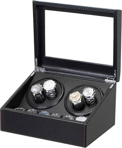Vista 3 de Enrollador automático de reloj con 4 pantallas silenciosas de cuerda de reloj + 6 almohadas de reloj flexibles, funda de almacenamiento de cuero