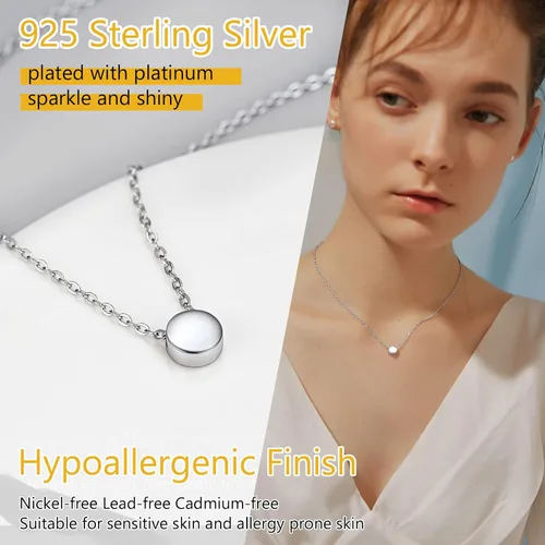 Vista 5 de PROSILVER Collar delicado de plata de ley 925 para mujer, corazón, cruz, redondo, estrella, luna, triángulovertical, 16 a 18 pulgadas ajustable