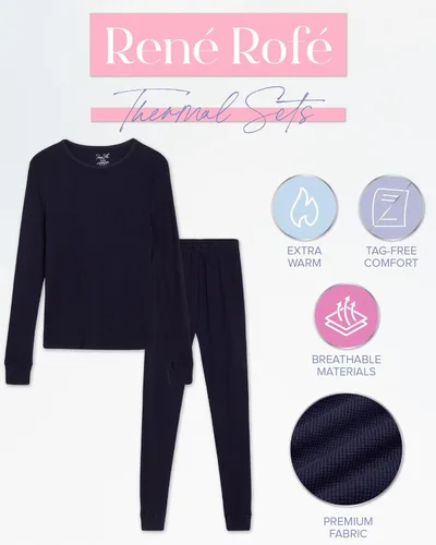 Vista 2 de Rene Rofe Girls' Thermal Underwear Set - 2 Piece Waffle Knit Top and Long Johns (2T-16)