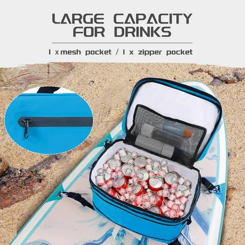 Vista 4 de UPWELL Accesorios para tabla de remo, bolsa enfriadora impermeable de SUP con cremallera de TPU, bolsa seca de PVC, 30 latas, bolsa enfriadora